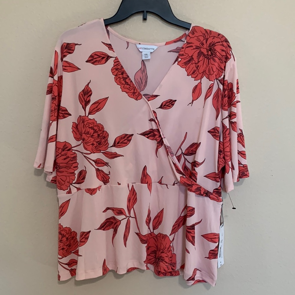 New Liz Claiborne English Rose Floral Top